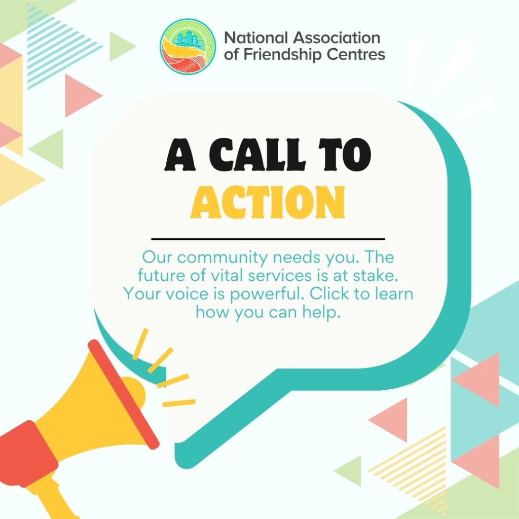 A graphic poster with a megaphone and a speech bubble that says "A Call to Action." The poster encourages people to click to help.