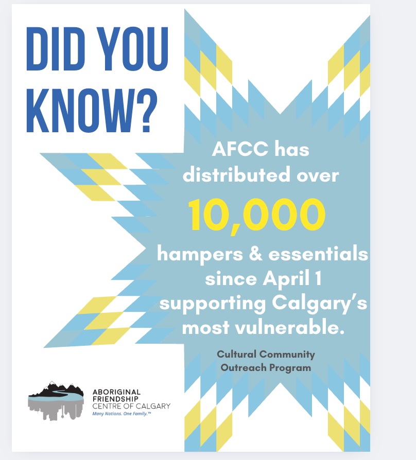 Poster showing the AFCC Community Impact Report that states "AFCC has distributed over 10,000 hampers & essentials since April 1 2025.