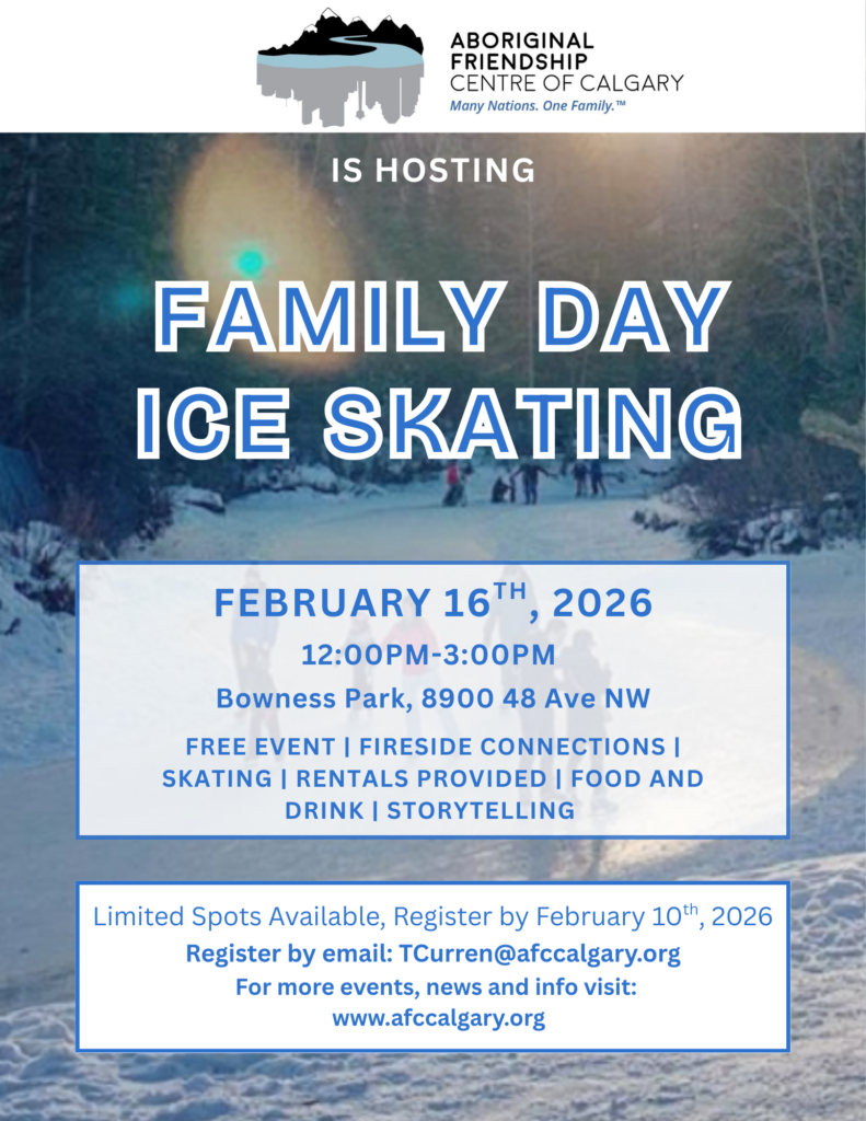 AFCC Family Day Ice Skating event poster for February 16, 2026 at Bowness Park.
